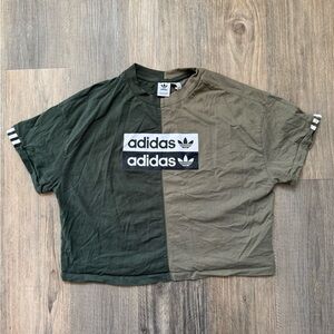 Adidas Vintage Split Green Cropped Heavyweight T-Shirt Size Large